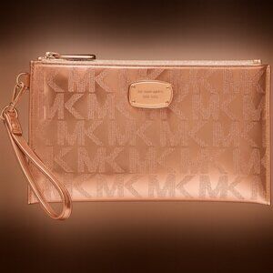 Michael Kors Metallic MK Logo Wristlet Rose Gold/Warm Bronze